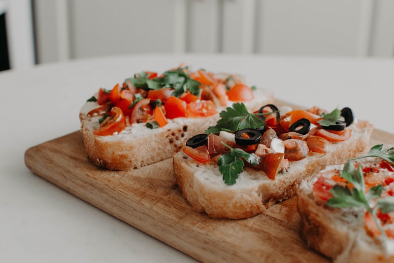 Bruschetta on a timber board ready to share