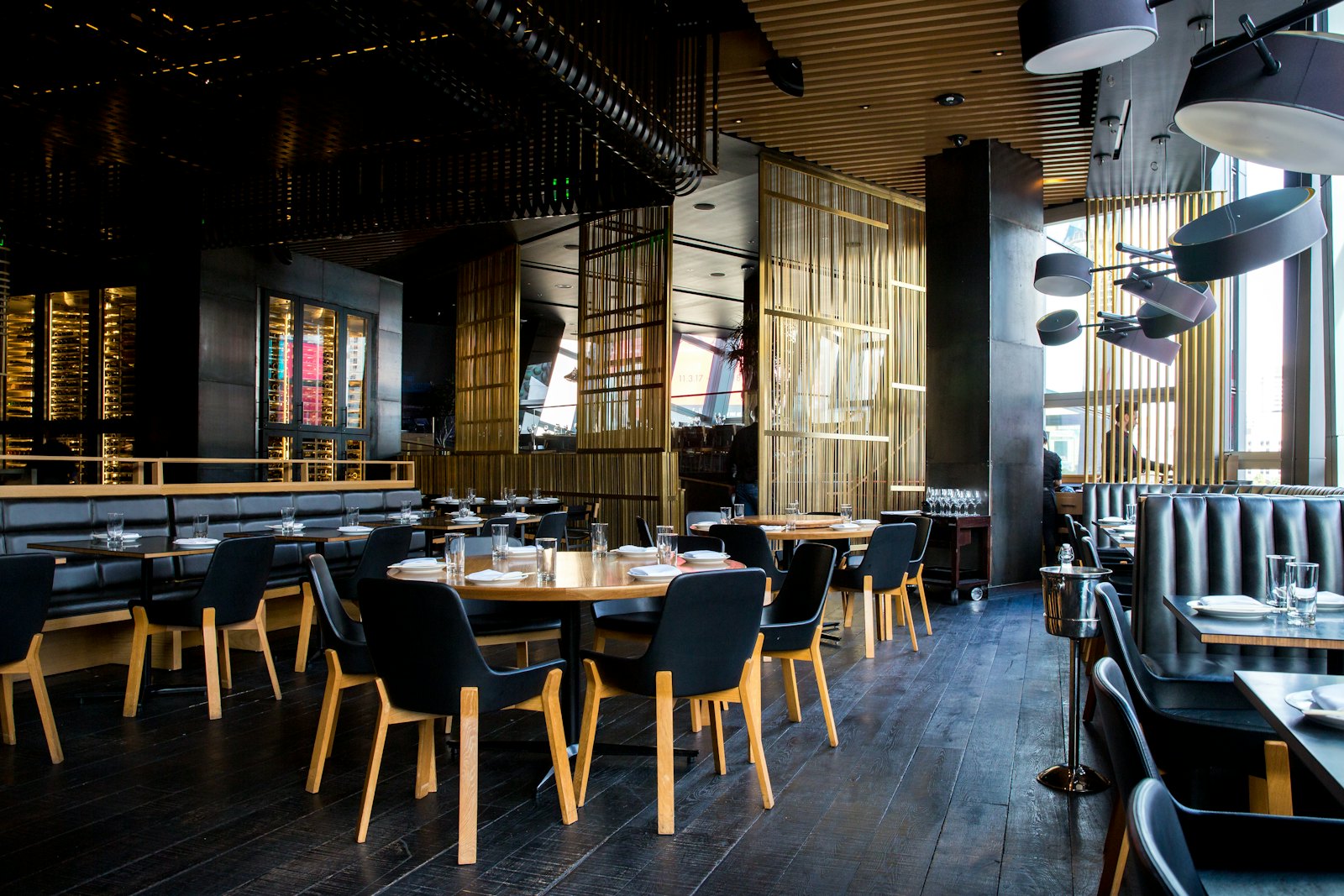 The Orlo dining room, timber and brick, before service