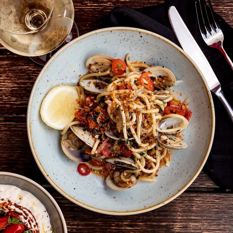 Grilled calamari with datterini tomatoes and lemon
